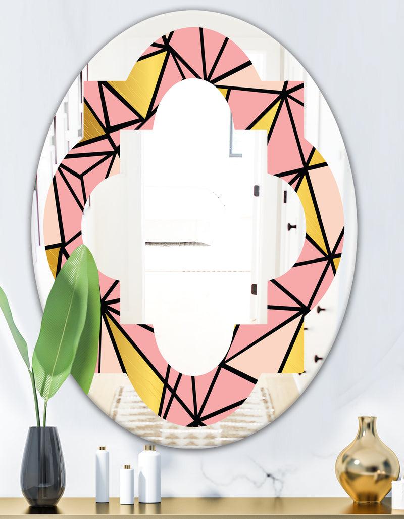 DesignQ Triangular Gold Design II - Modern Round Or Oval Wall Mirror - Quatrefoil