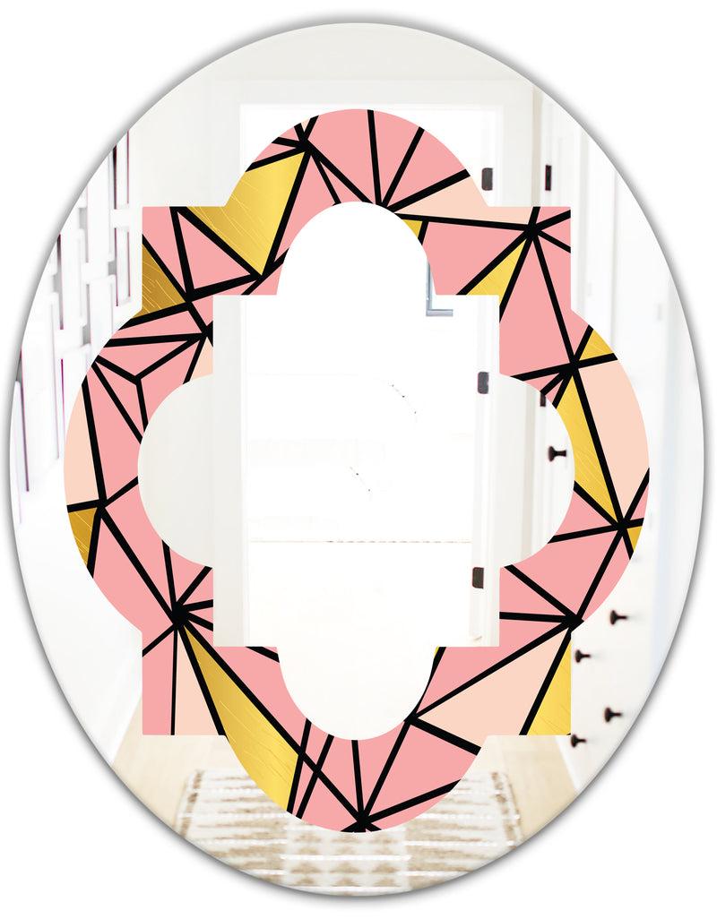 DesignQ Triangular Gold Design II - Modern Round Or Oval Wall Mirror - Quatrefoil