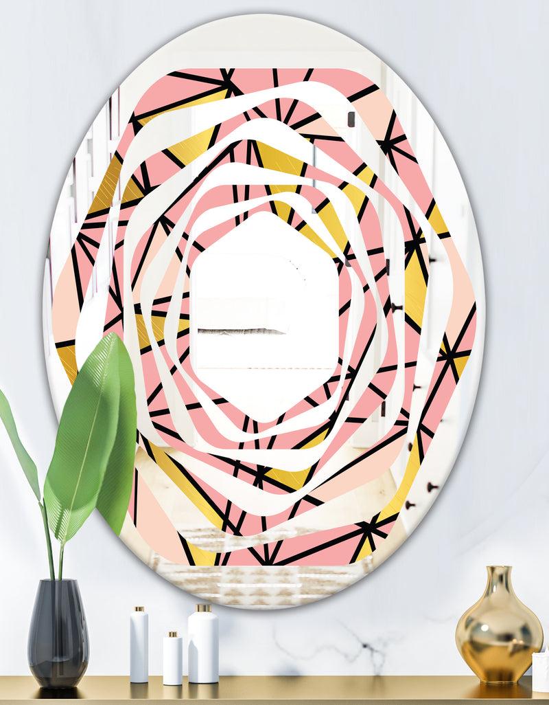 DesignQ Triangular Gold Design II - Modern Round Or Oval Wall Mirror - Whirl