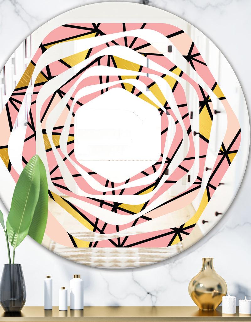 DesignQ Triangular Gold Design II - Modern Round or Oval Wall Mirror - Whirl