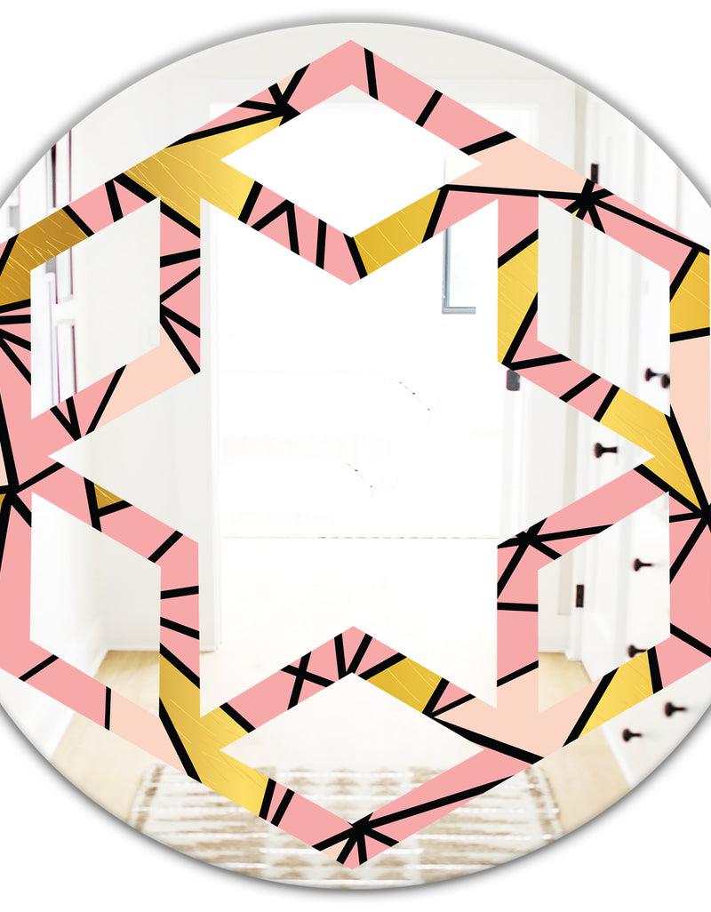DesignQ Triangular Gold Design II - Modern Round Or Oval Wall Mirror - Hexagon Star