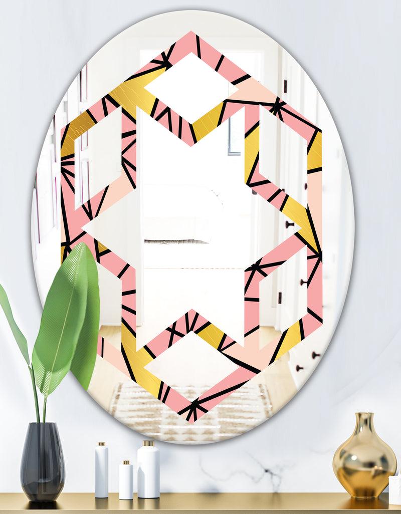 DesignQ Triangular Gold Design II - Modern Round Or Oval Wall Mirror - Hexagon Star
