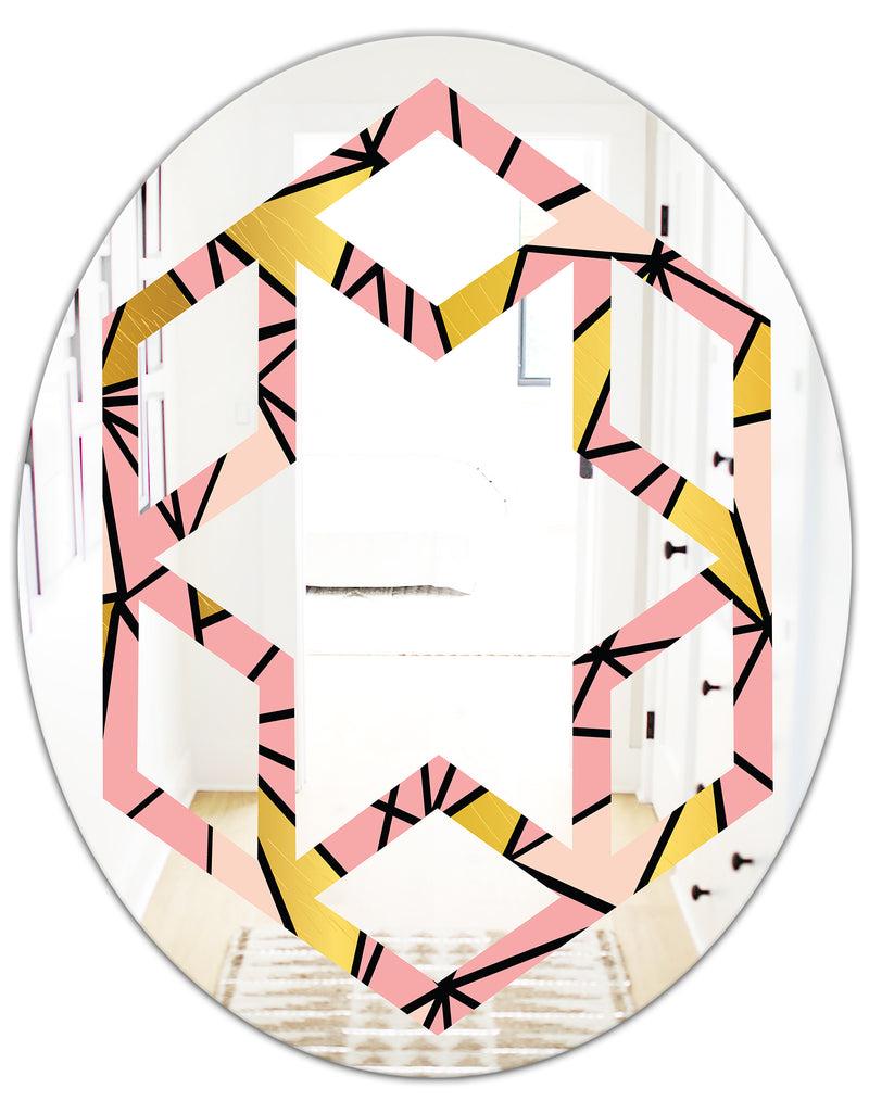 DesignQ Triangular Gold Design II - Modern Round Or Oval Wall Mirror - Hexagon Star