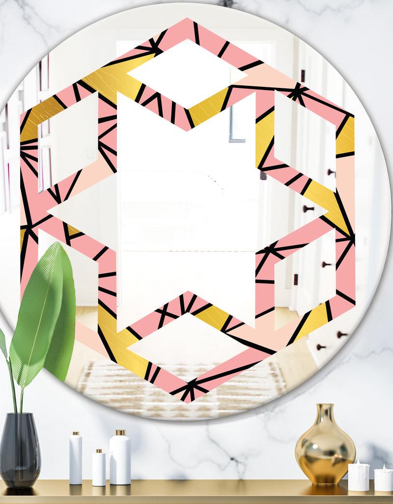 DesignQ Triangular Gold Design II - Modern Round or Oval Wall Mirror - Hexagon Star