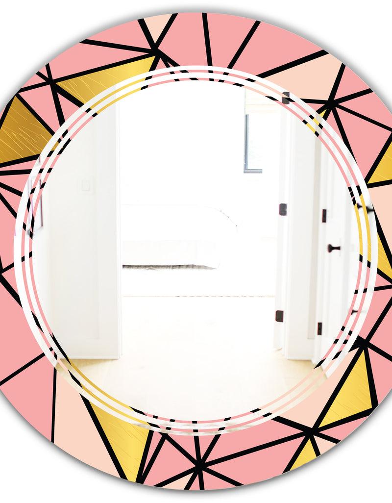 DesignQ Triangular Gold Design II - Modern Round Or Oval Wall Mirror - Triple C
