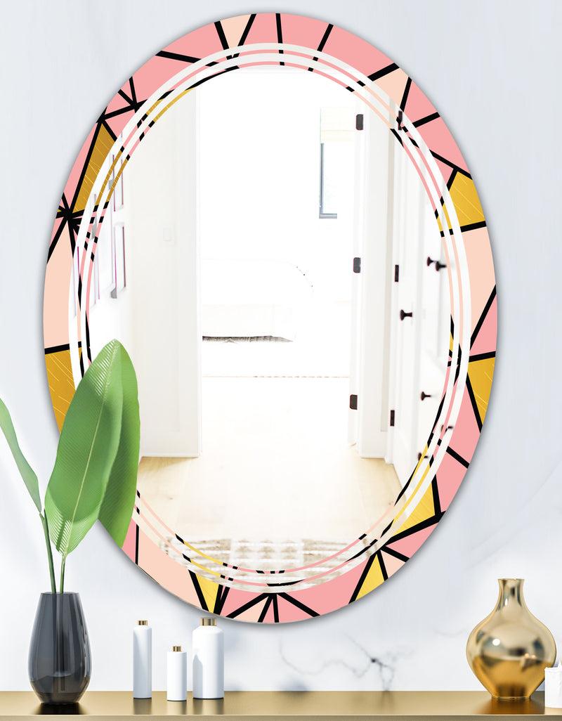 DesignQ Triangular Gold Design II - Modern Round Or Oval Wall Mirror - Triple C