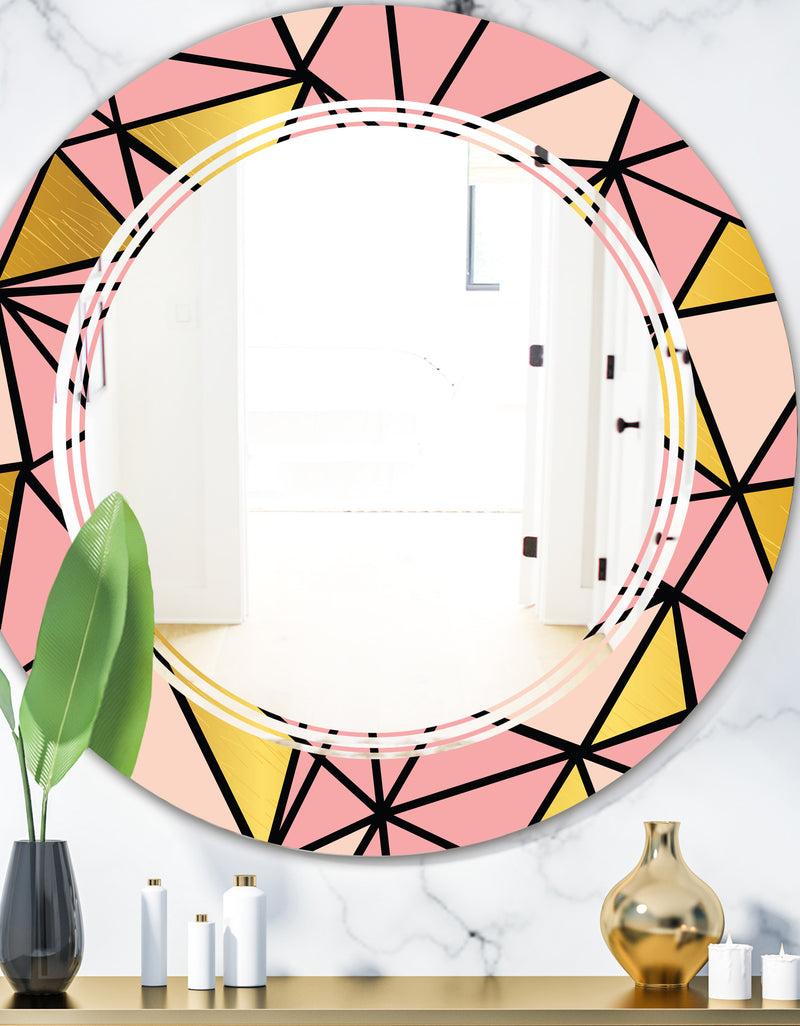 DesignQ Triangular Gold Design II - Modern Round or Oval Wall Mirror - Triple C
