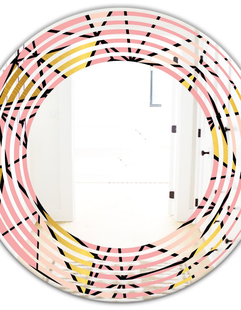 DesignQ Triangular Gold Design II - Modern Round Or Oval Wall Mirror - Wave