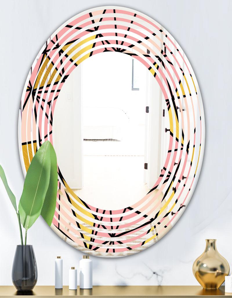 DesignQ Triangular Gold Design II - Modern Round Or Oval Wall Mirror - Wave