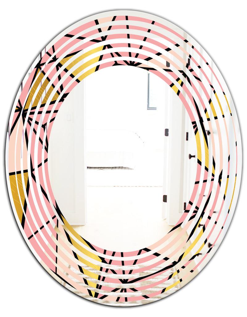 DesignQ Triangular Gold Design II - Modern Round Or Oval Wall Mirror - Wave