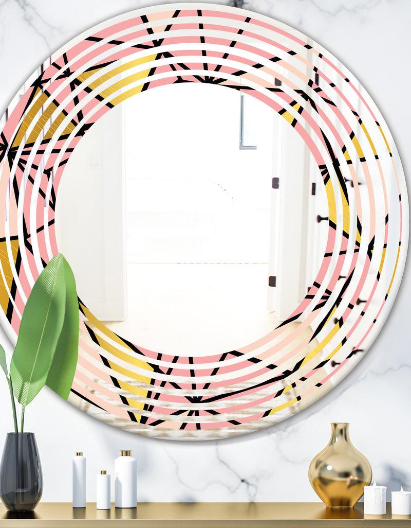 DesignQ Triangular Gold Design II - Modern Round or Oval Wall Mirror - Wave