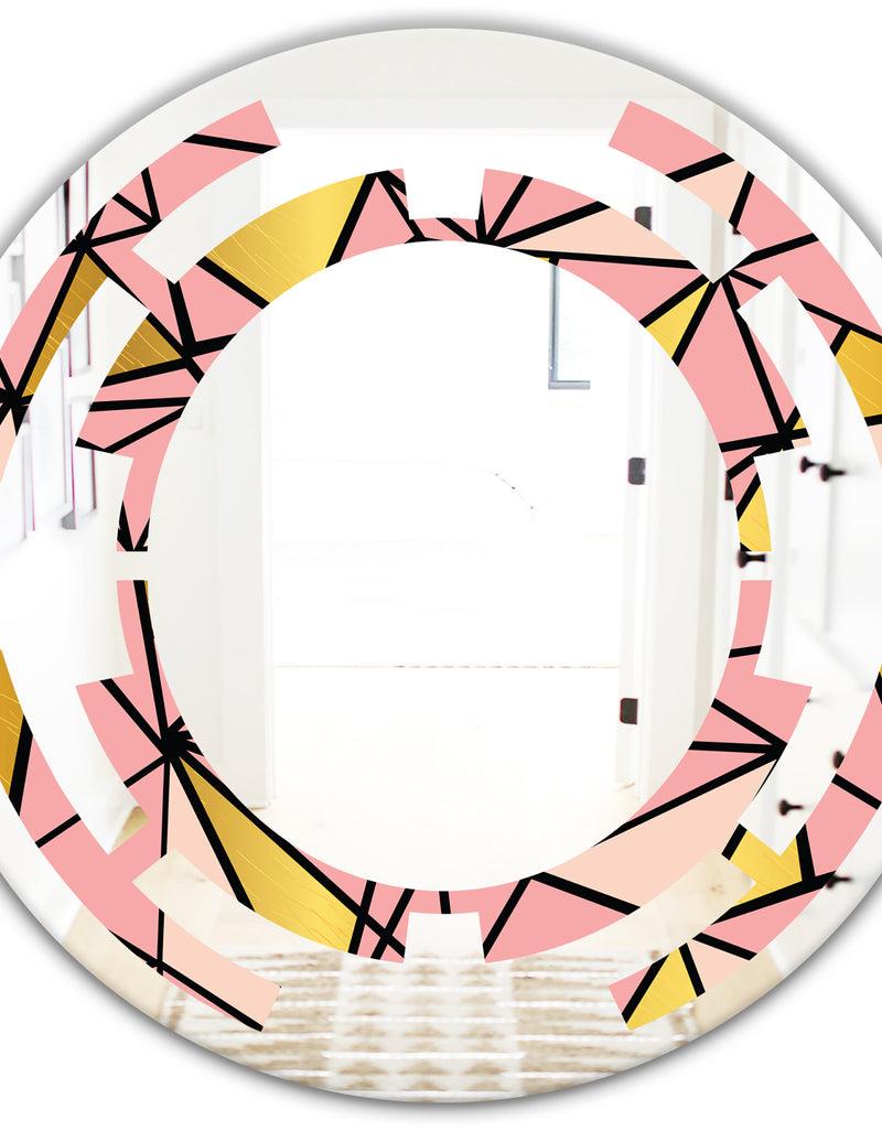 DesignQ Triangular Gold Design II - Modern Round Or Oval Wall Mirror - Space