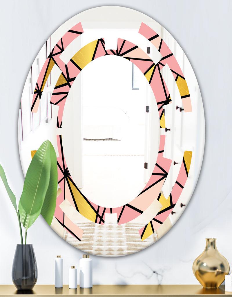 DesignQ Triangular Gold Design II - Modern Round Or Oval Wall Mirror - Space