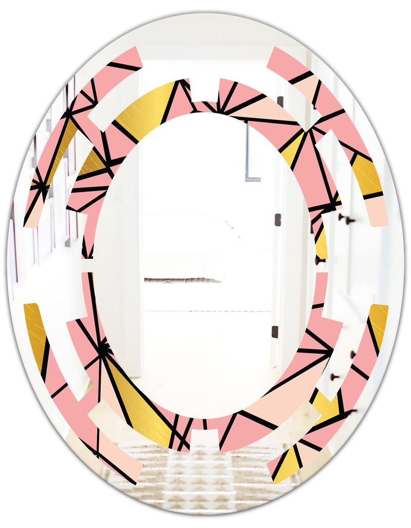 DesignQ Triangular Gold Design II - Modern Round Or Oval Wall Mirror - Space