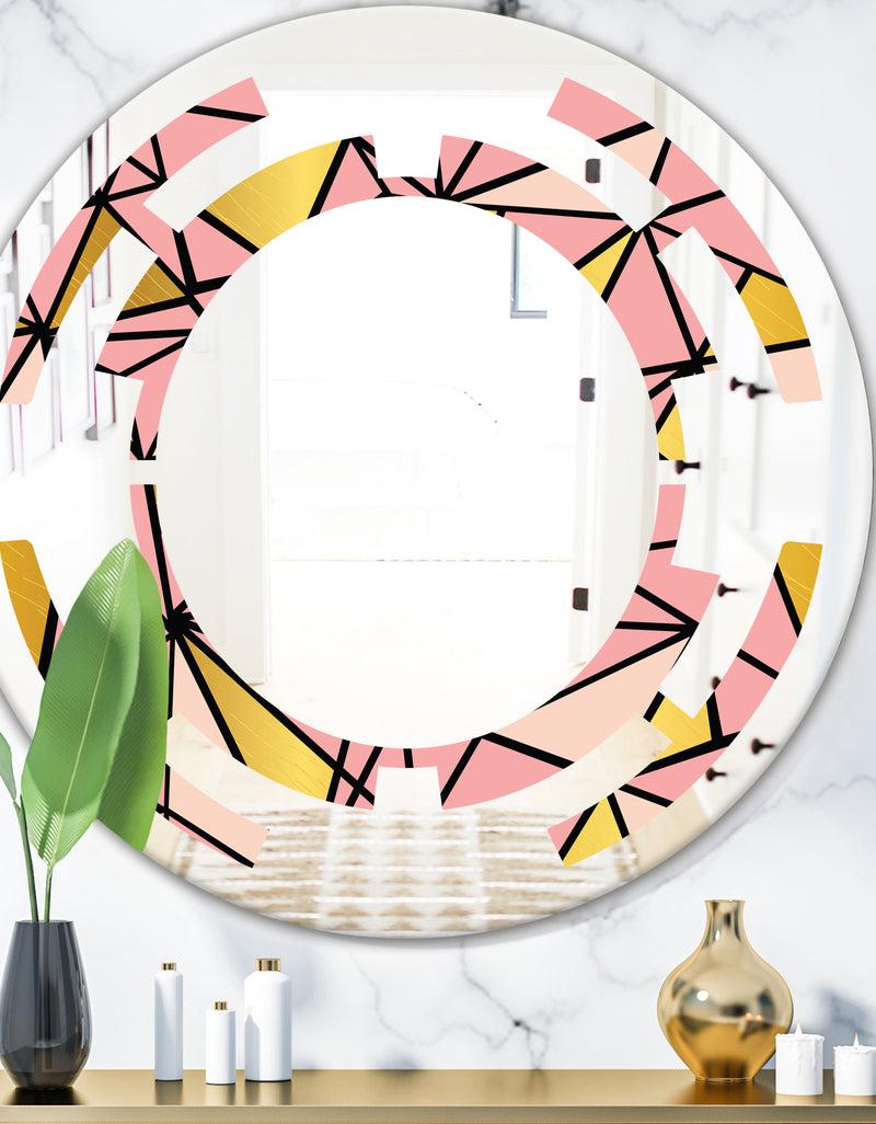 DesignQ Triangular Gold Design II - Modern Round or Oval Wall Mirror - Space