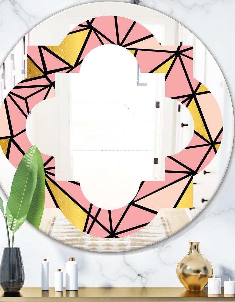DesignQ Triangular Gold Design II - Modern Round or Oval Wall Mirror - Quatrefoil