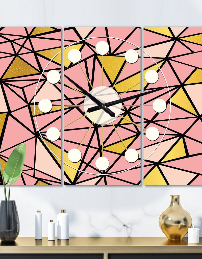 DesignQ Triangular Gold Design II - Oversized Mid-Century wall clock - 3 Panels