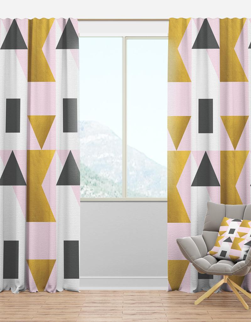 DesignQ Triangular Gold Design - Mid-Century Modern Curtain Panels