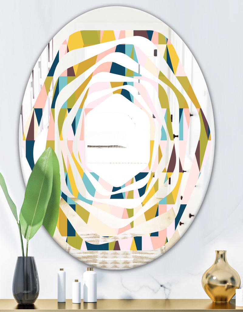 DesignQ Triangular Retro Design I - Modern Round Or Oval Wall Mirror - Whirl