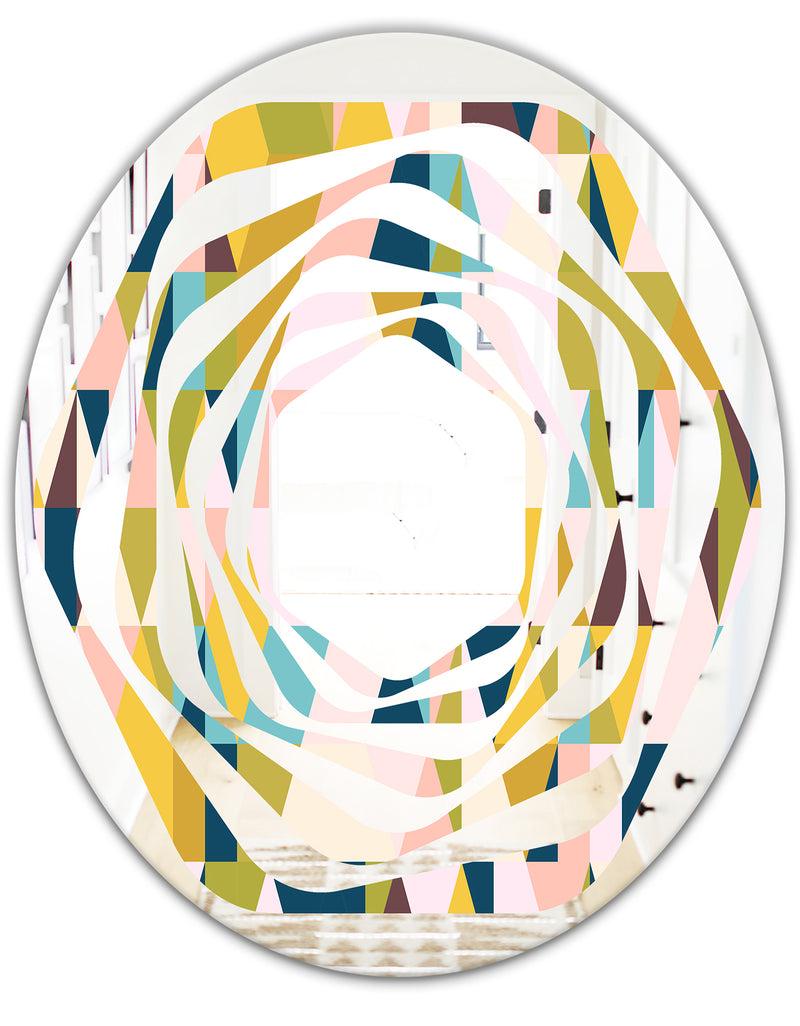 DesignQ Triangular Retro Design I - Modern Round Or Oval Wall Mirror - Whirl