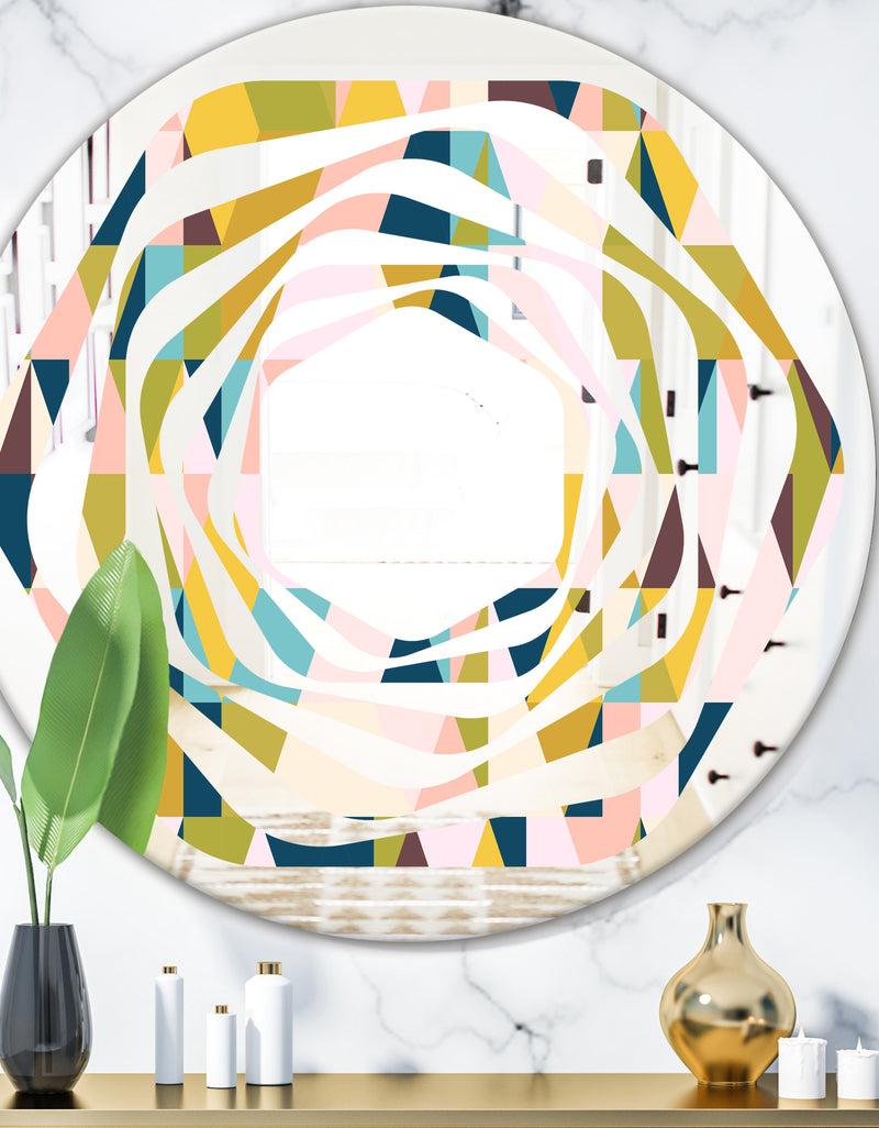 DesignQ Triangular Retro Design I - Modern Round or Oval Wall Mirror - Whirl