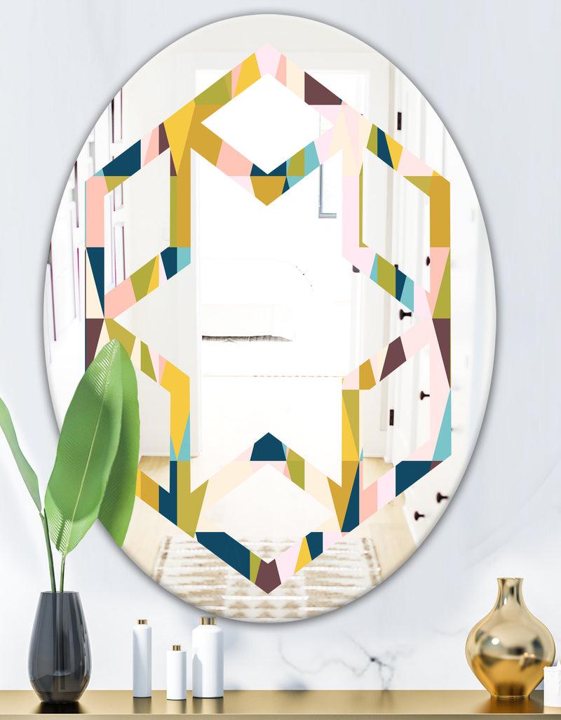DesignQ Triangular Retro Design I - Modern Round Or Oval Wall Mirror - Hexagon Star