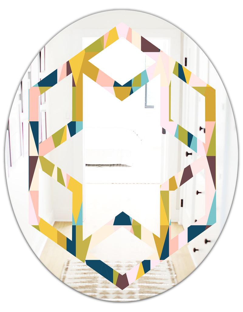 DesignQ Triangular Retro Design I - Modern Round Or Oval Wall Mirror - Hexagon Star