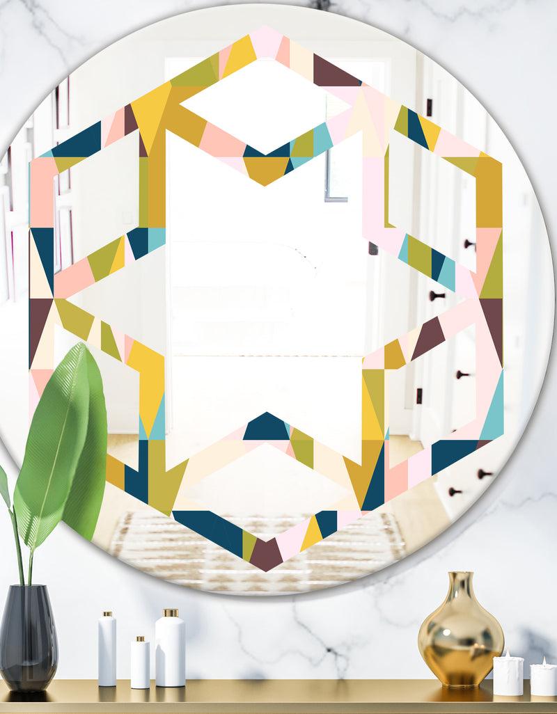 DesignQ Triangular Retro Design I - Modern Round or Oval Wall Mirror - Hexagon Star