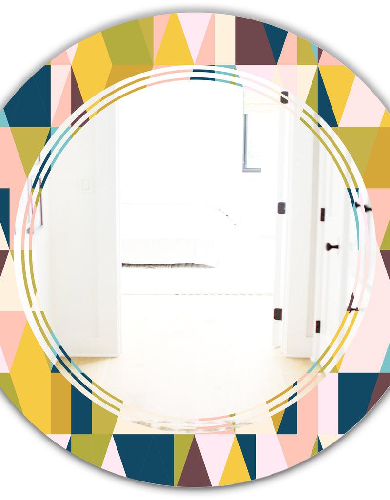 DesignQ Triangular Retro Design I - Modern Round Or Oval Wall Mirror - Triple C