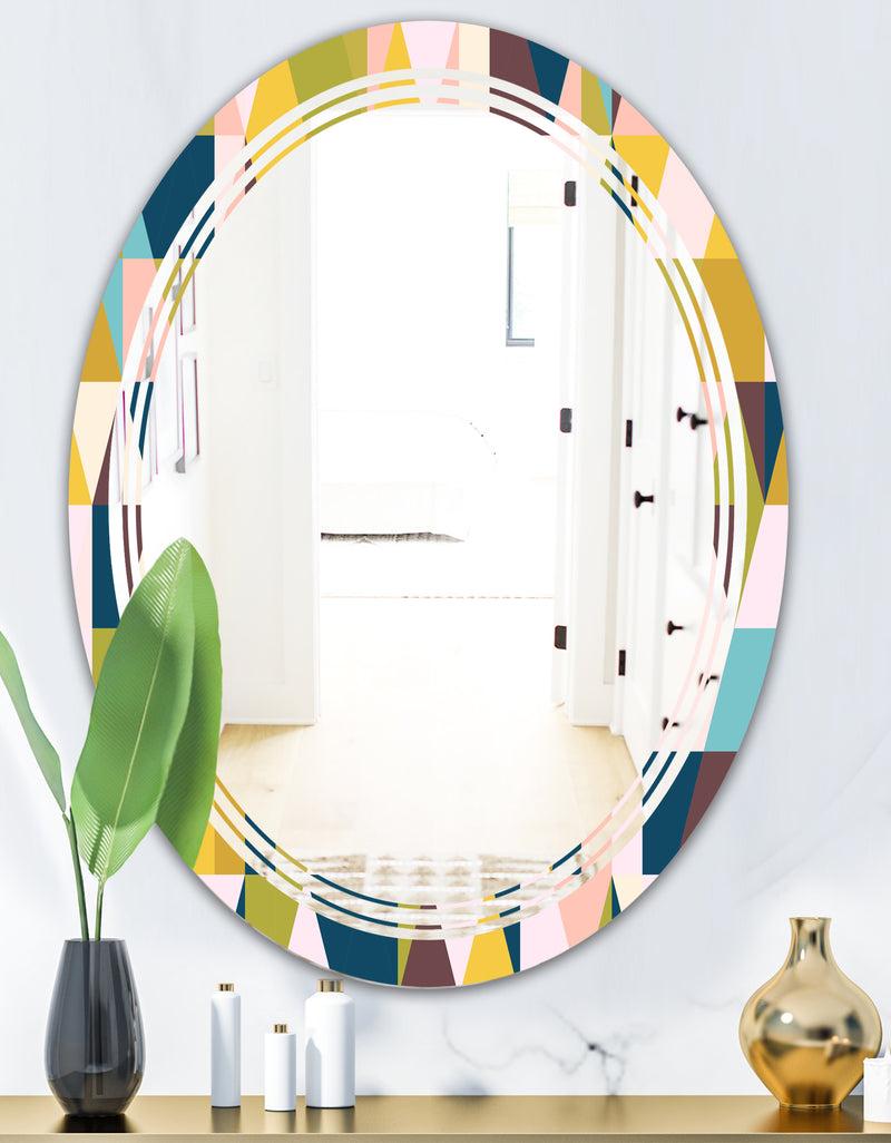 DesignQ Triangular Retro Design I - Modern Round Or Oval Wall Mirror - Triple C