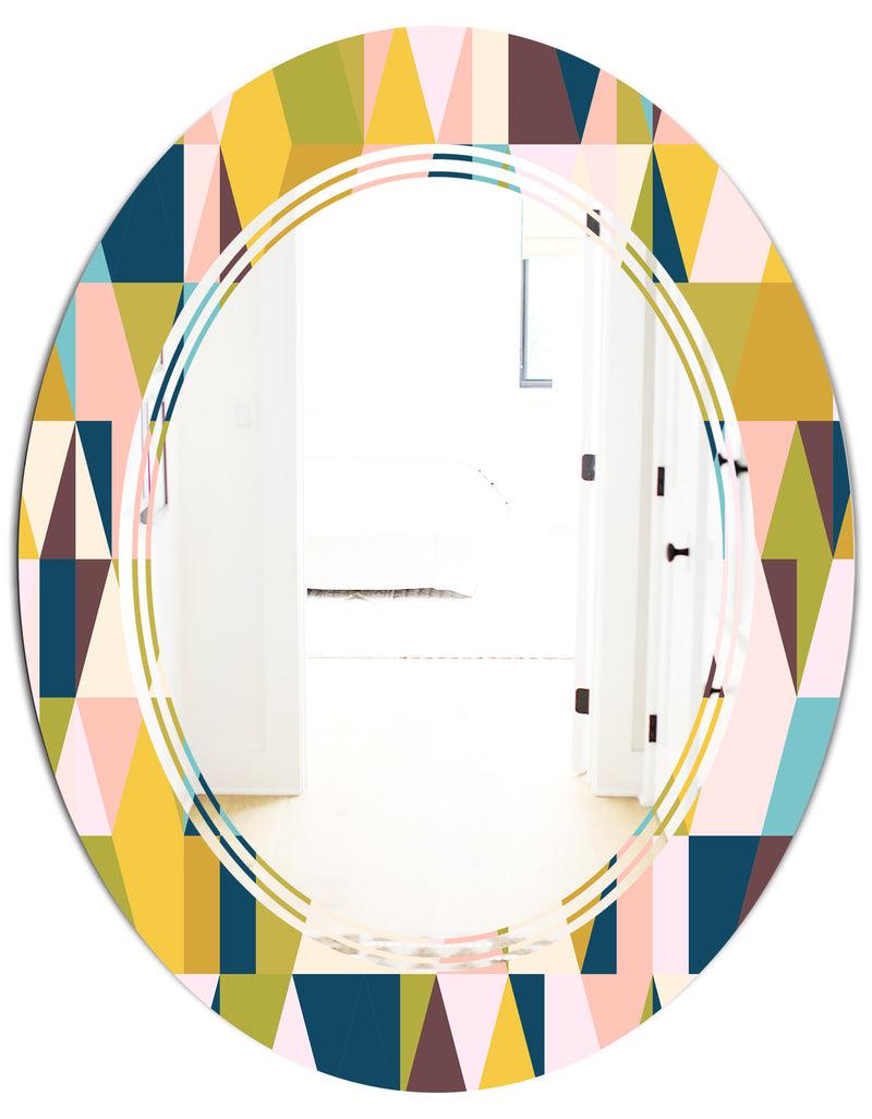 DesignQ Triangular Retro Design I - Modern Round Or Oval Wall Mirror - Triple C