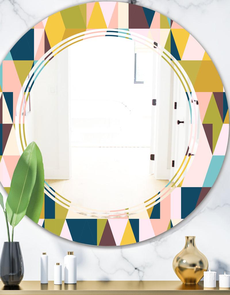 DesignQ Triangular Retro Design I - Modern Round or Oval Wall Mirror - Triple C