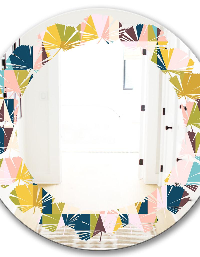 DesignQ Triangular Retro Design I - Modern Round Or Oval Wall Mirror - Leaves