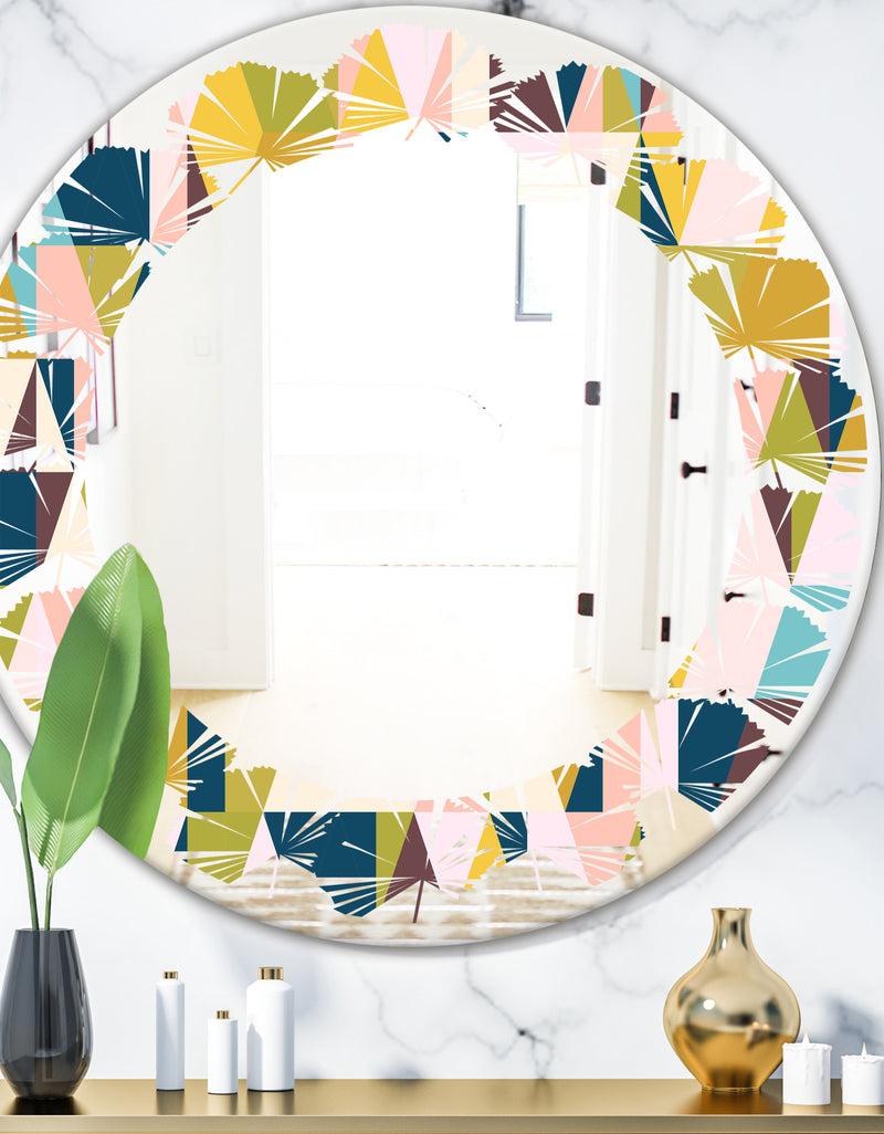 DesignQ Triangular Retro Design I - Modern Round or Oval Wall Mirror - Leaves