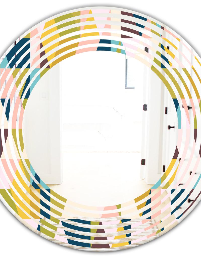 DesignQ Triangular Retro Design I - Modern Round Or Oval Wall Mirror - Wave