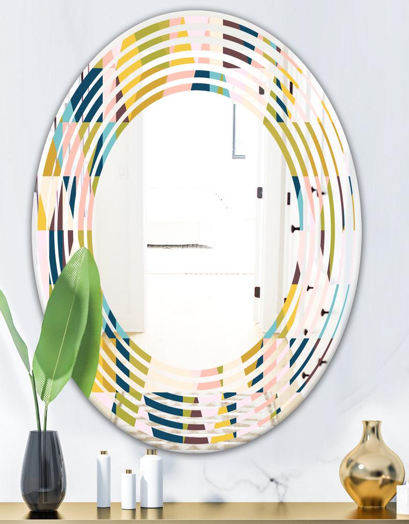 DesignQ Triangular Retro Design I - Modern Round Or Oval Wall Mirror - Wave