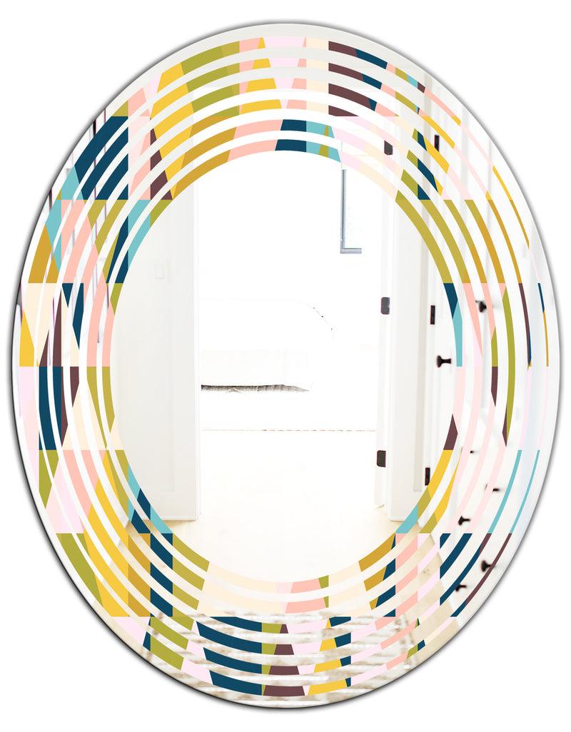 DesignQ Triangular Retro Design I - Modern Round Or Oval Wall Mirror - Wave