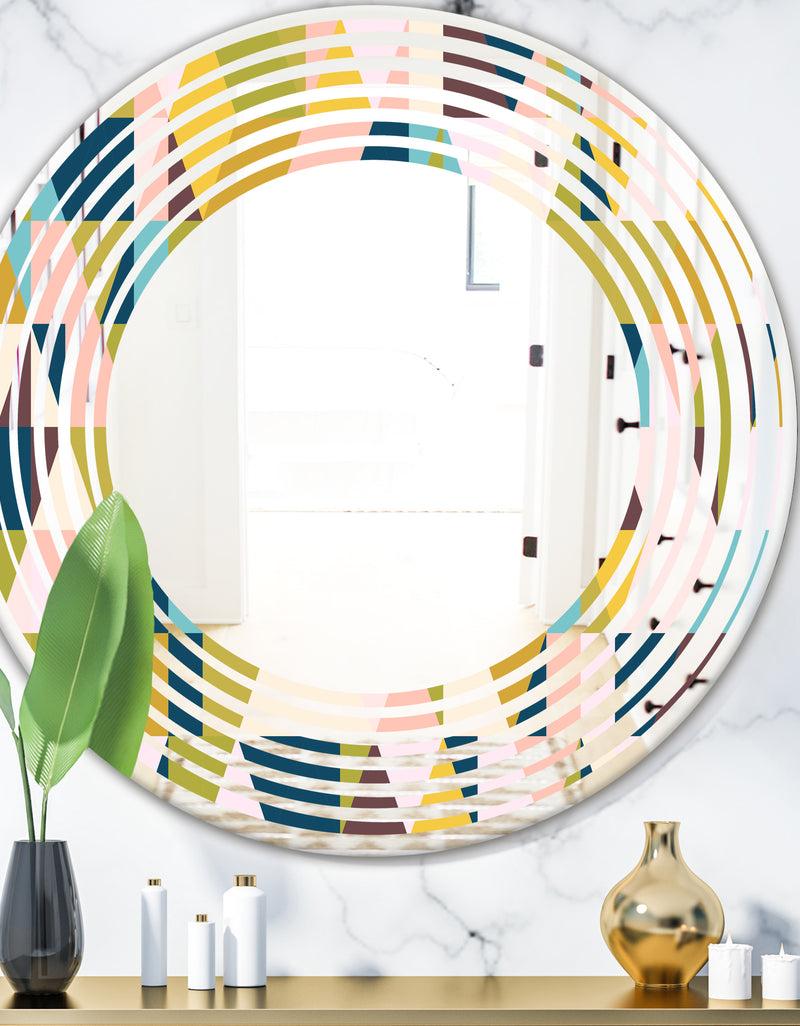 DesignQ Triangular Retro Design I - Modern Round or Oval Wall Mirror - Wave
