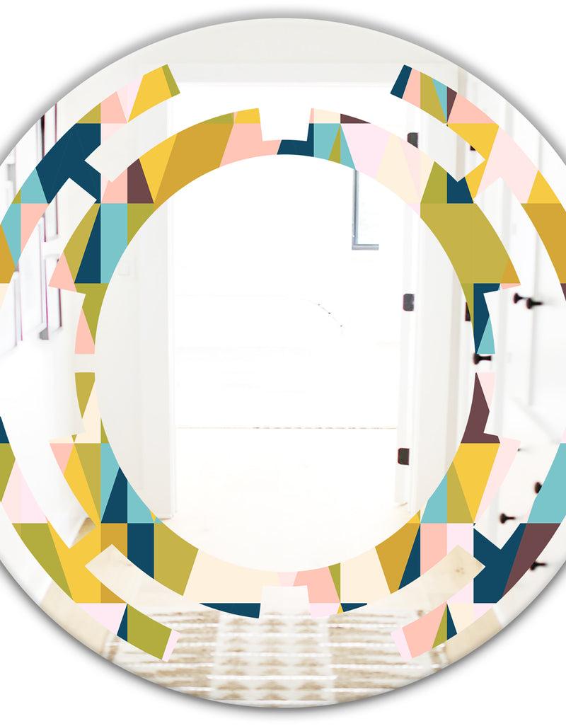DesignQ Triangular Retro Design I - Modern Round Or Oval Wall Mirror - Space