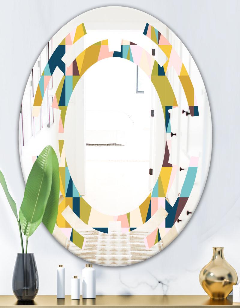 DesignQ Triangular Retro Design I - Modern Round Or Oval Wall Mirror - Space