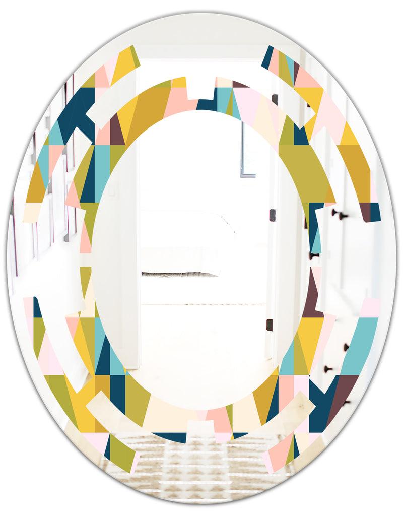 DesignQ Triangular Retro Design I - Modern Round Or Oval Wall Mirror - Space