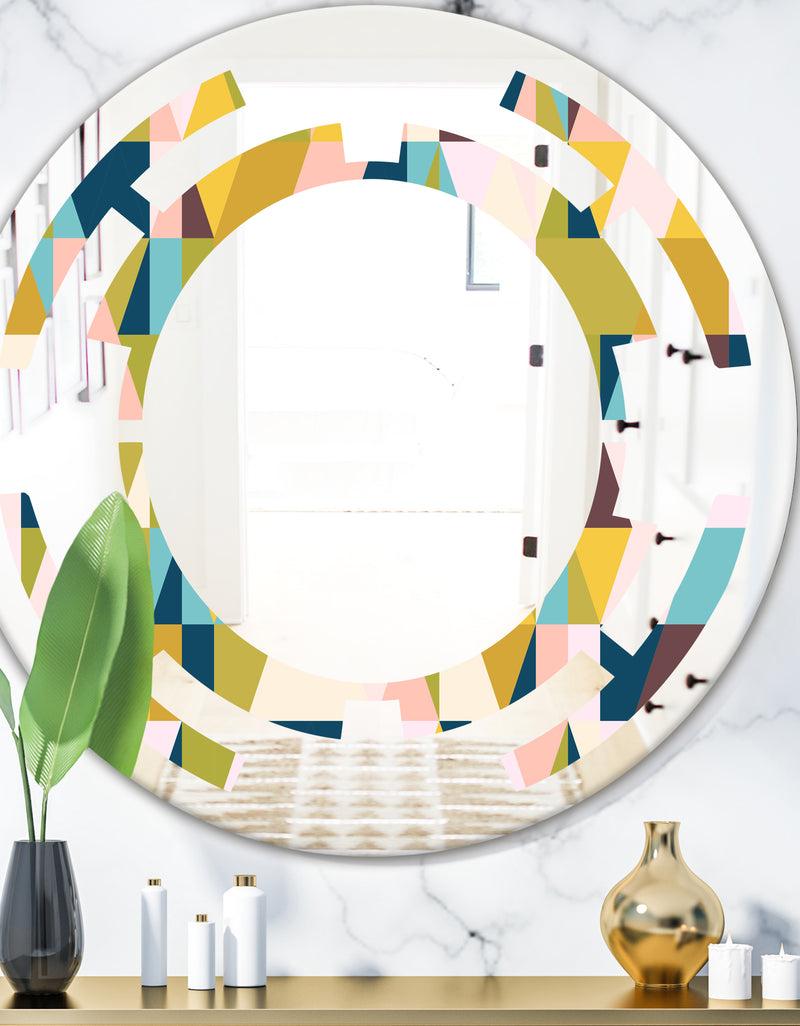 DesignQ Triangular Retro Design I - Modern Round or Oval Wall Mirror - Space
