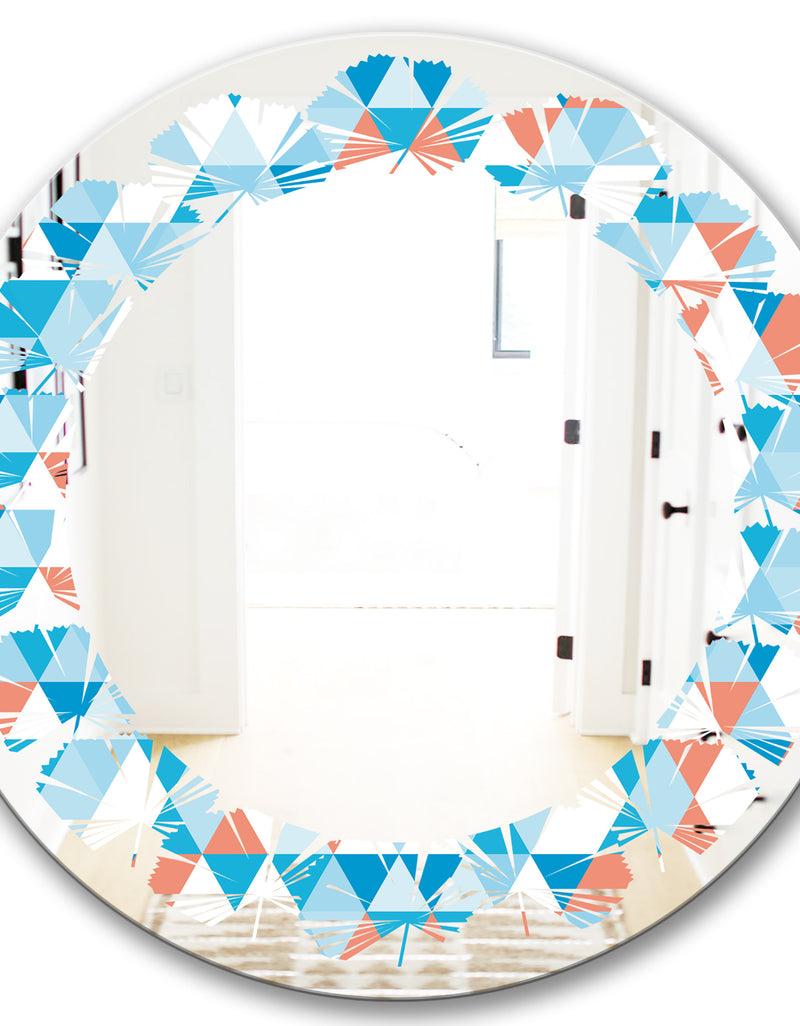 DesignQ Triangular Retro Design II - Modern Round Or Oval Wall Mirror - Leaves