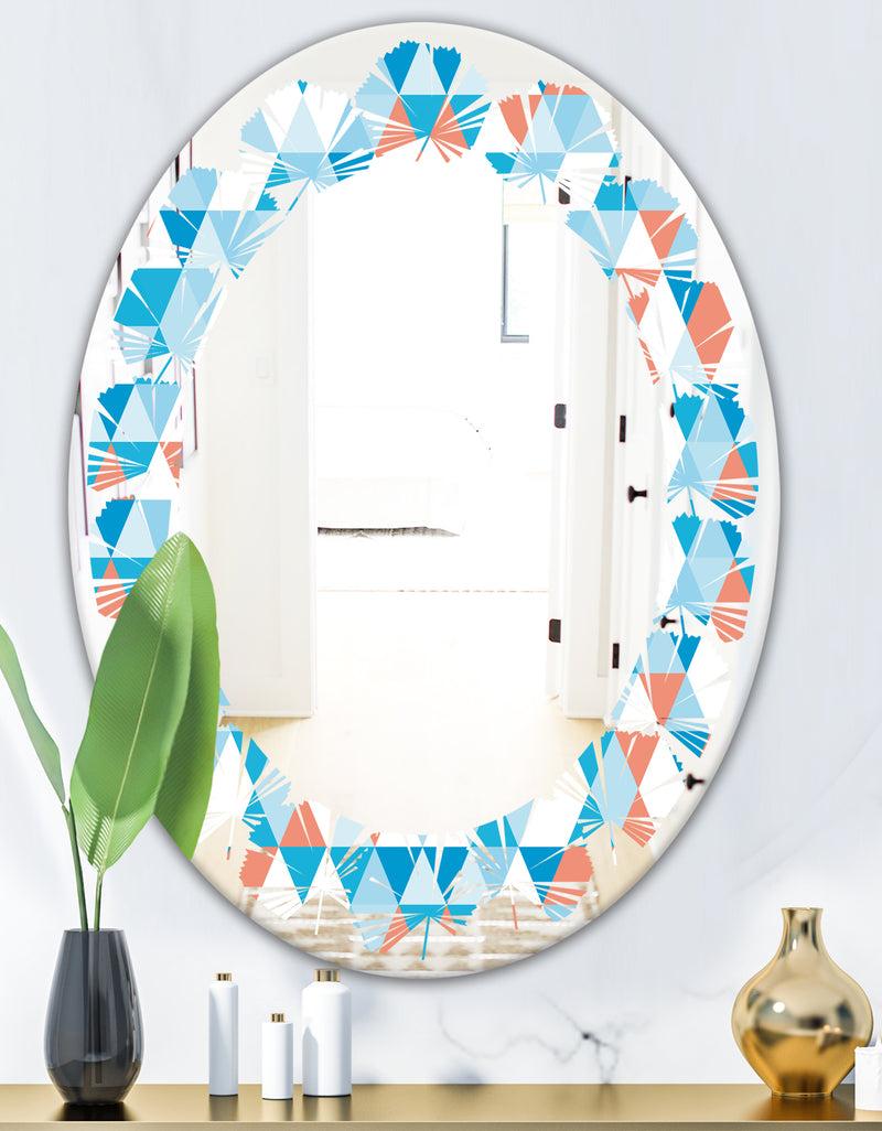 DesignQ Triangular Retro Design II - Modern Round Or Oval Wall Mirror - Leaves