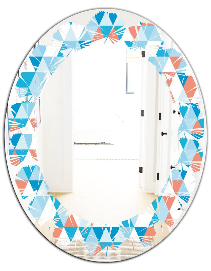DesignQ Triangular Retro Design II - Modern Round Or Oval Wall Mirror - Leaves