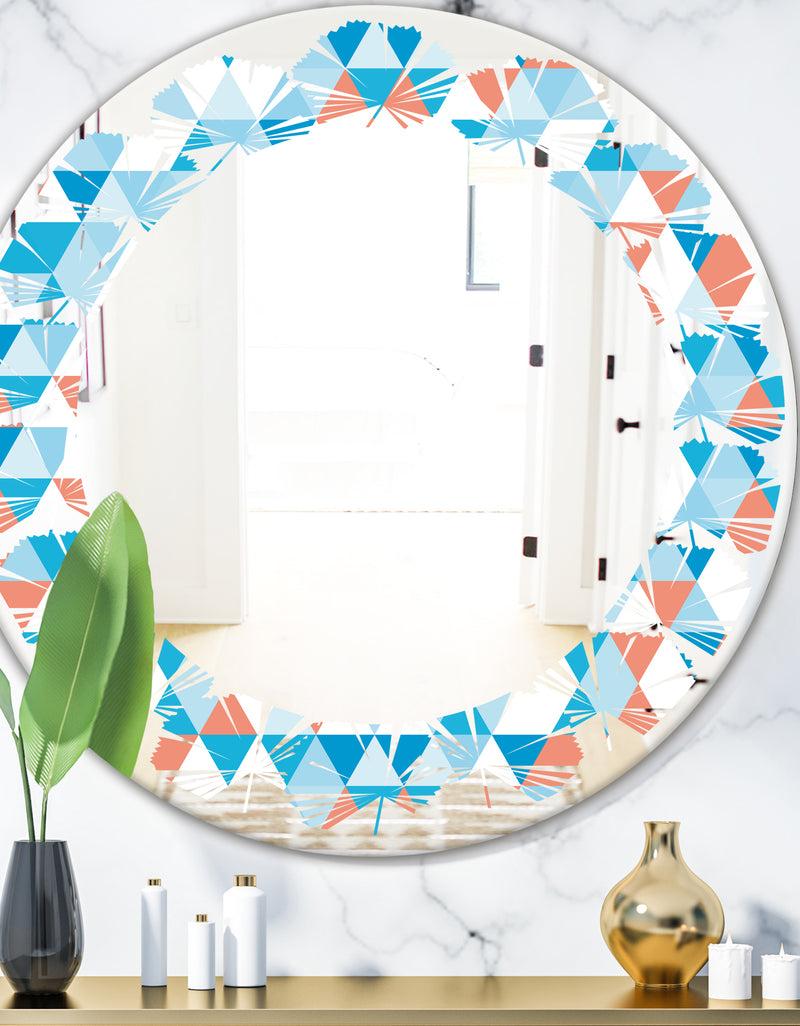 DesignQ Triangular Retro Design II - Modern Round or Oval Wall Mirror - Leaves
