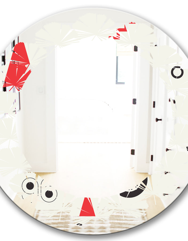 DesignQ Triangular Retro Design III - Modern Round Or Oval Wall Mirror - Leaves