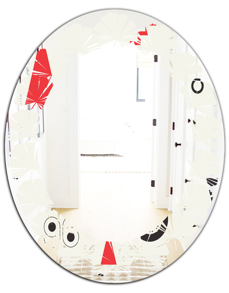 DesignQ Triangular Retro Design III - Modern Round Or Oval Wall Mirror - Leaves