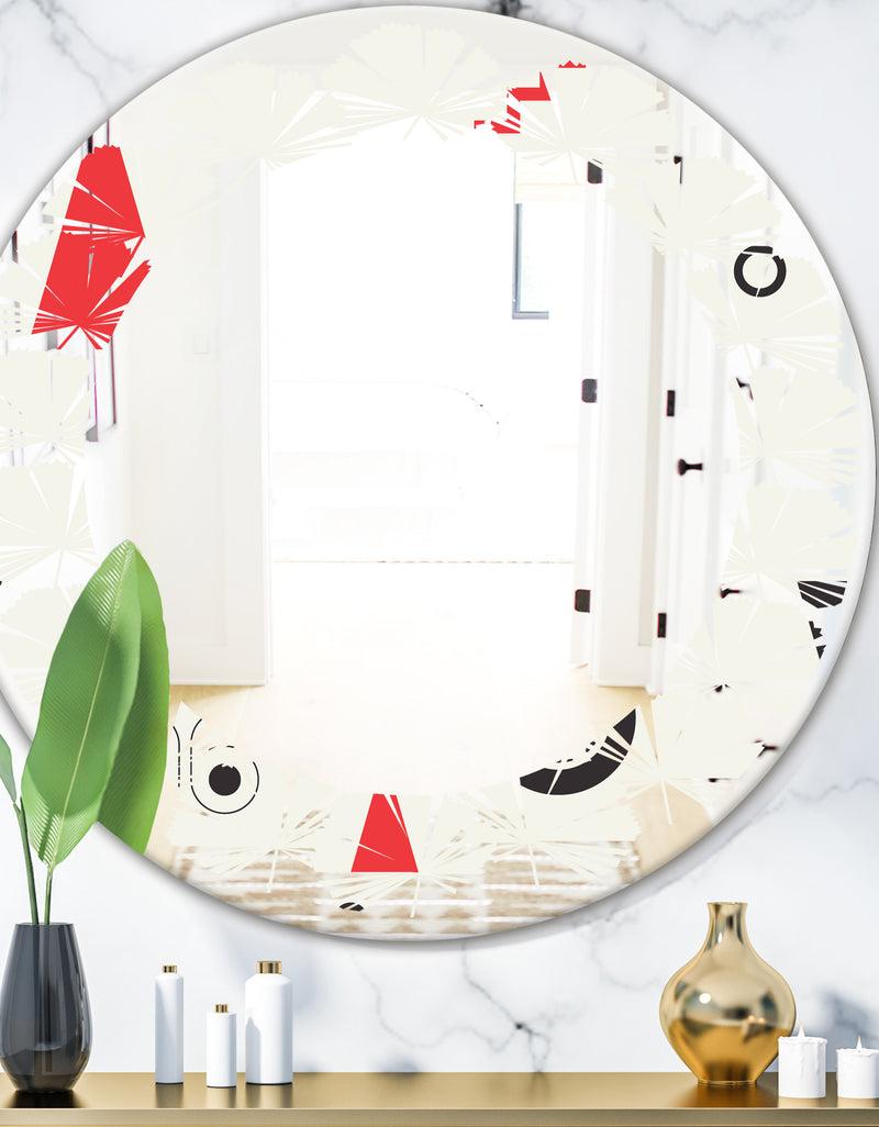 DesignQ Triangular Retro Design III - Modern Round or Oval Wall Mirror - Leaves