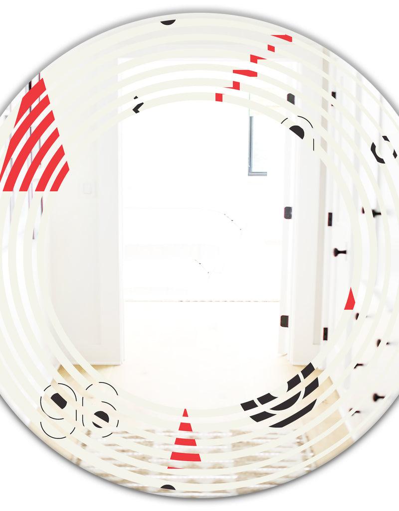 DesignQ Triangular Retro Design III - Modern Round Or Oval Wall Mirror - Wave